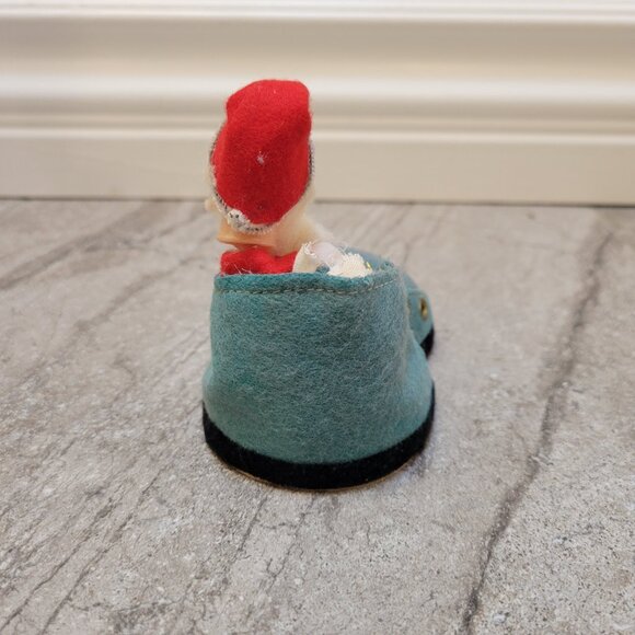 Vintage Christmas Felt Shoe with Santa Flocked Red & Blue Boot - Picture 4 of 6